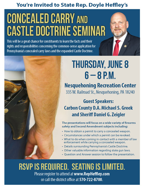 Heffley to Host Concealed Carry and Castle Doctrine Seminar on June 8
